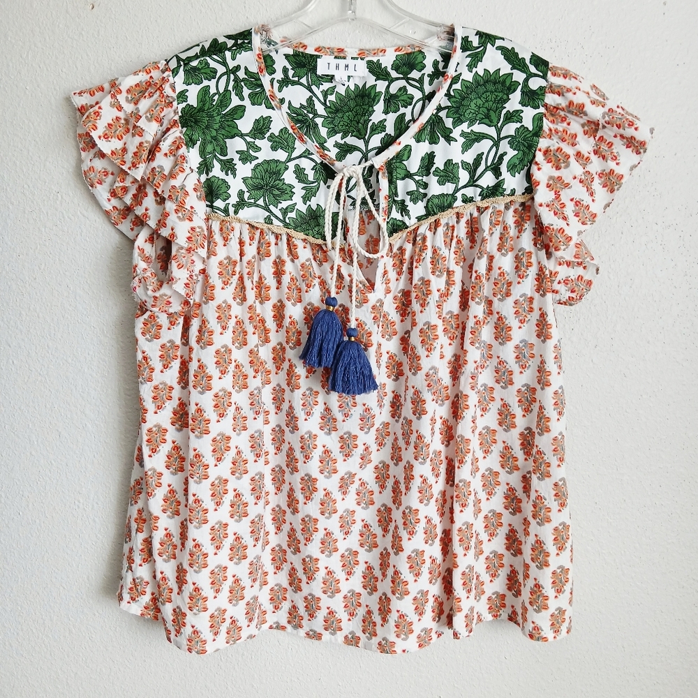 THML Turn To Fun Floral Blouse Top